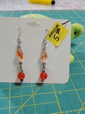 Handmade Orange Glass Bead Drop Earrings - Women Jewelry